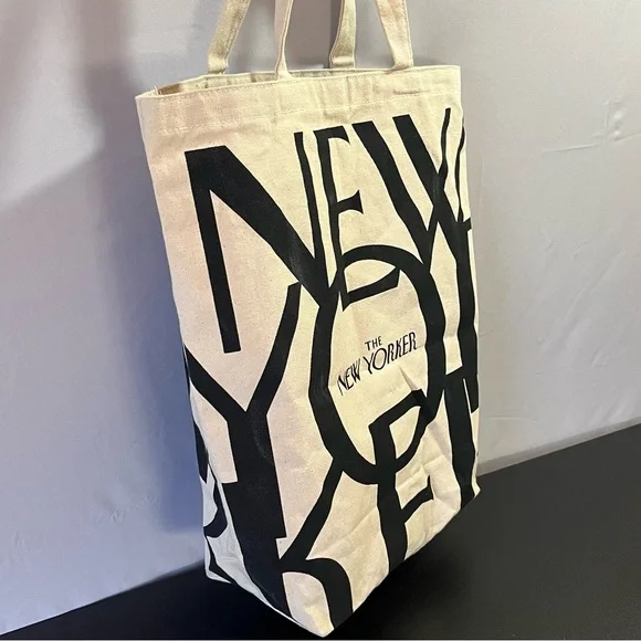 The New Yorker Canvas Tote Bag Black and Cream - Picture 2 of 7